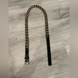 Talbots belt black patent leather with gold chain